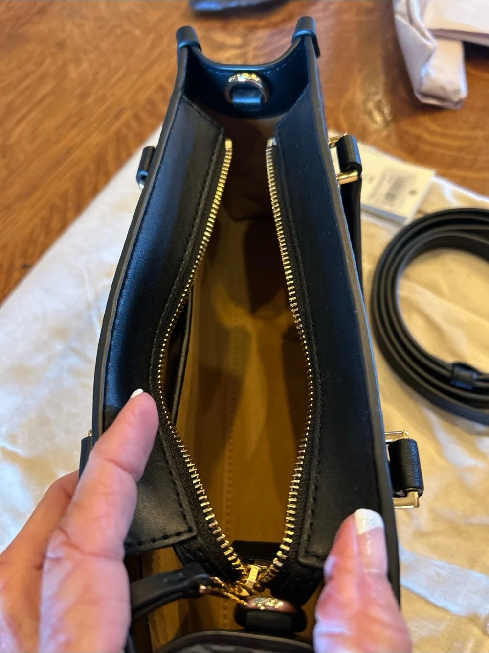 Tory Burch Black T Monogram Embossed small Tote